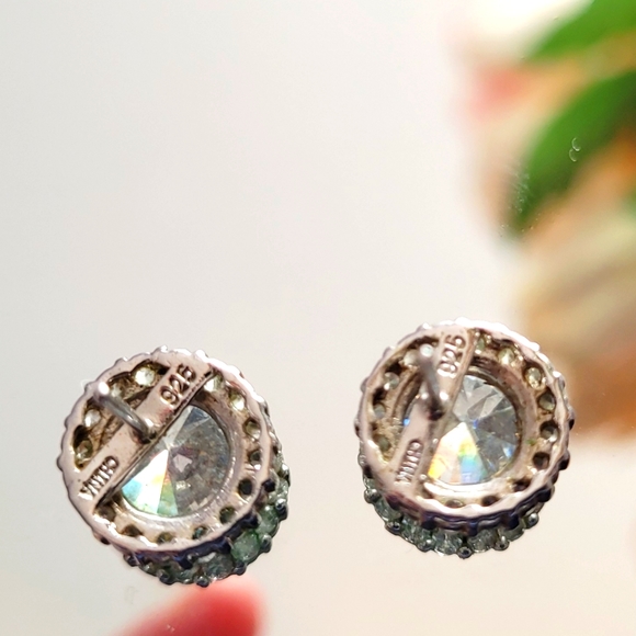 Round Silver Crystal Halo Fashion Earrings - Picture 3 of 5